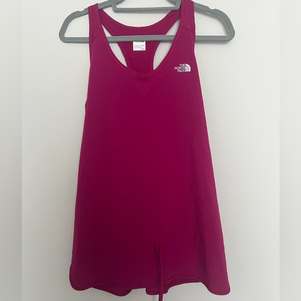 The North Face Womens Fuchsia Racerback Keyhole Running Tank Top Tie Waist Sz M